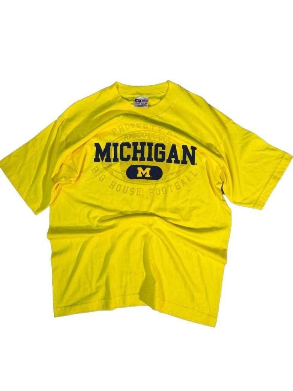 Bayside made in USA Michigan Big House Football T-Shirt Yellow Size Large